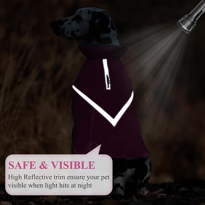 VIVAGLORY Snowrap Dog Coat, Jacket with Harness Hole & Velcro Closure, Dog Coat for Winter & Cold Weather, Fluffy Warm Fleece Lined Reflective Water Resistant for Puppy, S, Fuchsia