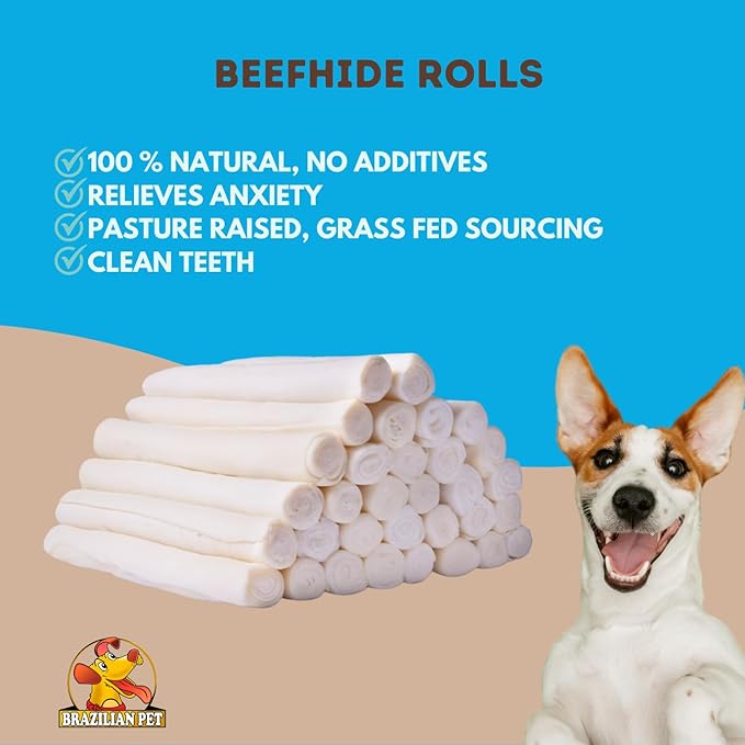 Brazilian Pet All Natural Treats Rawhide Retriever Beefhide Rolls Dog Chews Bones, Single Ingredient - Long Lasting Chew 10-11" (40 Count)