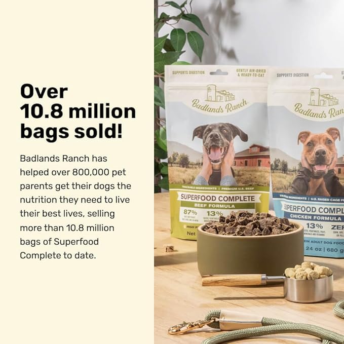 BADLANDS RANCH - Superfood Complete, Air-Dried Adult Dog Food - High Protein, Zero Fillers, Superfood Nutrition by Katherine Heigl (24 oz., Premium Chicken)