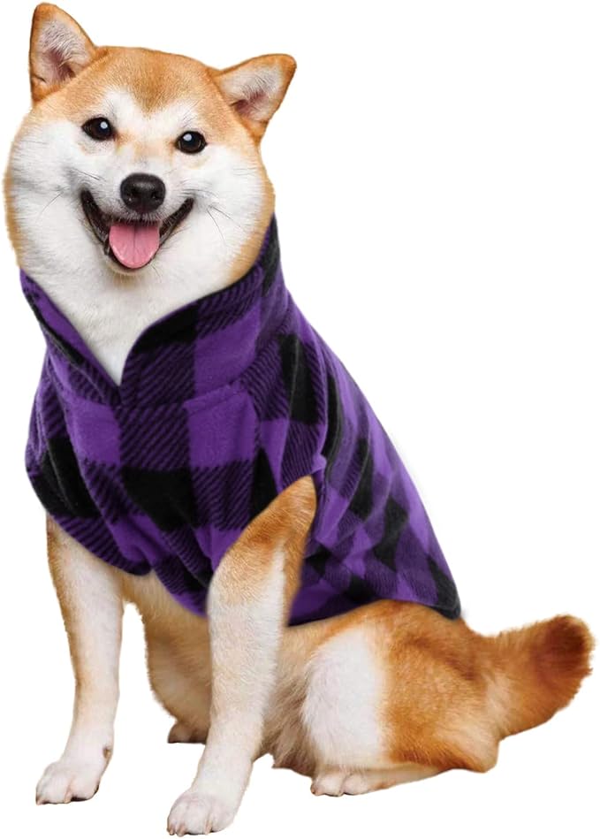 KAMA BRIDAL Spring Autumn Winter Coat Pullover Fleece Vest for Cats Small and Medium Dogs Thin Sweater Purple & Black Plaid (Purple, M)
