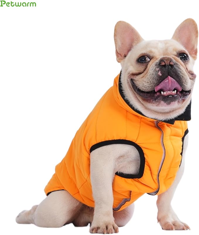 PetWarm Reversible Dog Cold Weather Coats, Waterproof Dog Puffer Vest, Vest for Dogs with Hook-and-Loop Strap, Windproof Outdoor Coat for Winter Walks and Snowy Days, Orange, L