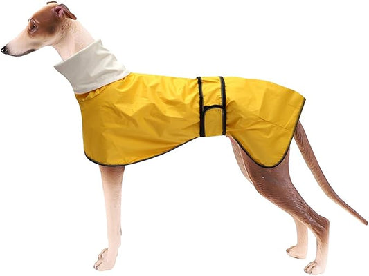 Dog Raincoat with Reflective Bar, Rain/Water Resistant, Adjustable Vest - Dog Raincoats for Greyhounds, Lurchers and Whippets - Yellow - S