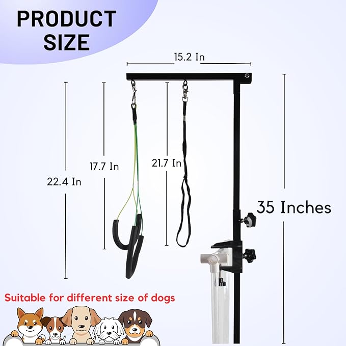 Foldable Dog Grooming Arm with Clamp & Pet Grooming Table Accessories - Adjustable Height 20"-35" with No-Sit Holder, Grooming Restraint for Small, Medium Dogs at Home or Salon