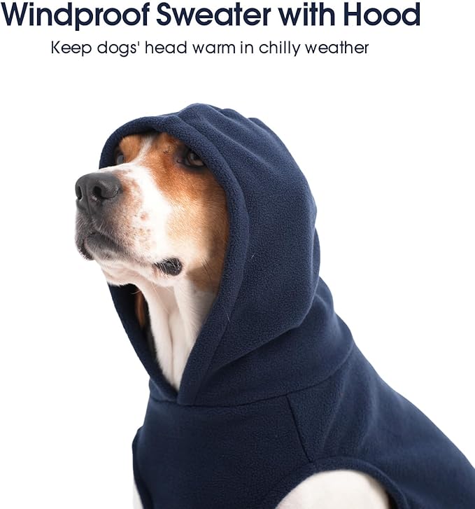 IECOii Warm Dog Hoodie for Large Dogs, Extra Large Dog Hoodie Fleece Vest with Leash Hole & Pocket, Big Dogs Sweatshirt for Giant Breed, Pullover Sleeveless Great Dane Sweater, Blue, 4XL