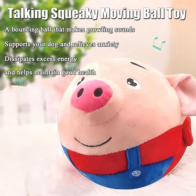 Interactive Dog Toys,Active Moving Pet Plush Toy,Washable Cartoon Pig Plush Sound Dog Toy,Shaking Dogs Ball with Squeaky Moving Dogs Ball Toy(Blue)