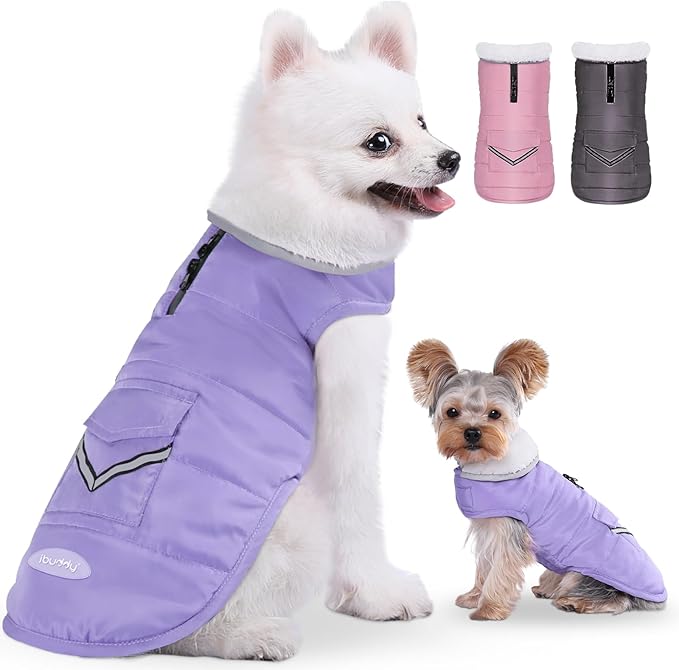 iBuddy Dog Winter Coats with Fleece Vest,Waterproof Warm Dog Snow Jacket Windproof, Reflective Adjustable Pet Dogs Cold Winter Coat for Small Dogs Girl Boy