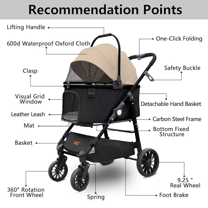 Extra Large Pet Stroller, Jumbo Dog Stroller Fits 3 Small Pets up to 50lbs, Heavy-Duty Stable Strollers with Shock Absorbing Wheels & Locking Brakes, for Walking, Jogging, Vet Visits