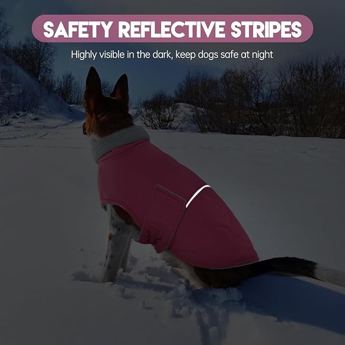 BRKURLEG Dog Winter Jacket, Warm Dog Winter Coats for Small and Medium Large Dogs, Reflective Adjustable Pet Cold Weather Coats, Waterproof Dogs Snow Jacket Clothes Fleece Vest (S, Rose Red)