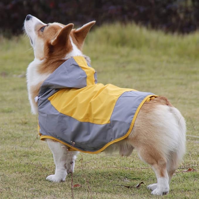Dogs Packable Lightweight Raincoat: Pet Dog Hood Waterproof Coats Yellow Size 9