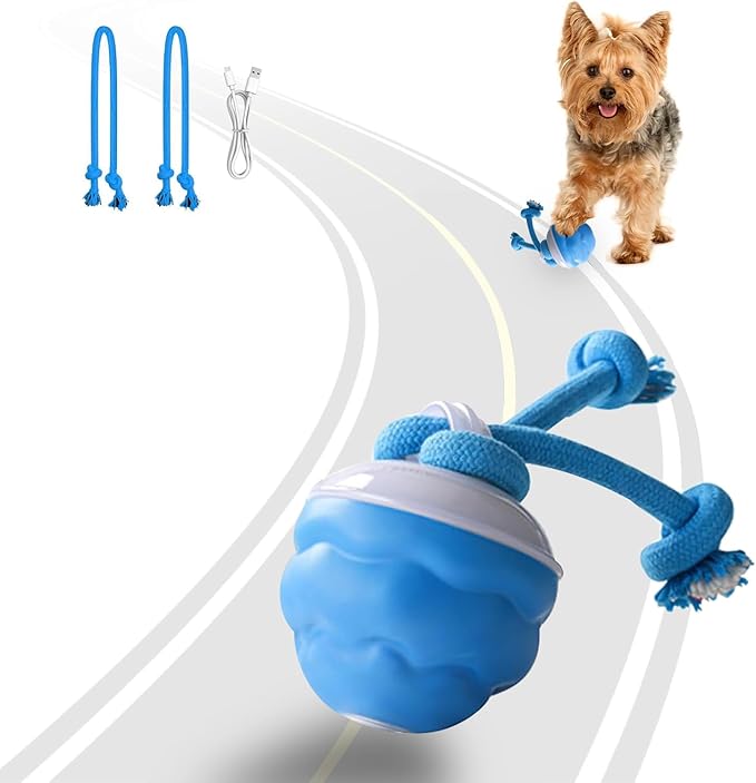 Interactive Dog Toys Ball - Fun Moving Dog Toys to Keep Them Busy | Smart Jumping Ball for Dogs with Three Modes, Rechargeable Automatic, Knot Design, Bite-Resistant and Teeth-Cleaning,Blue