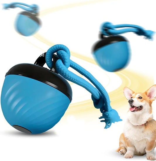 Interactive Dog Toys Ball, 2026 New Smart Pet Puppy Ball with Ropes, Random Path Electric Automatic Moving and Rolling Dogs Toy, for Small Medium Large Dogs Daily Training (Blue)