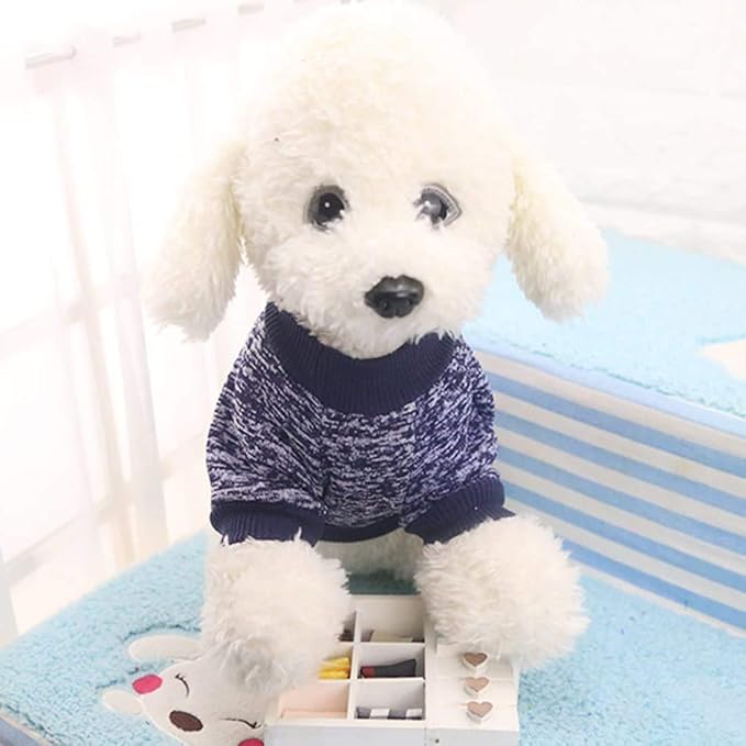 Idepet Pet Dog Classic Knitwear Sweater Fleece Coat Thickening Warm Pup Dogs Shirt Winter Pet Dog Clothes Puppy Customes Clothing for Small Medium Dogs (XXS, Navy)