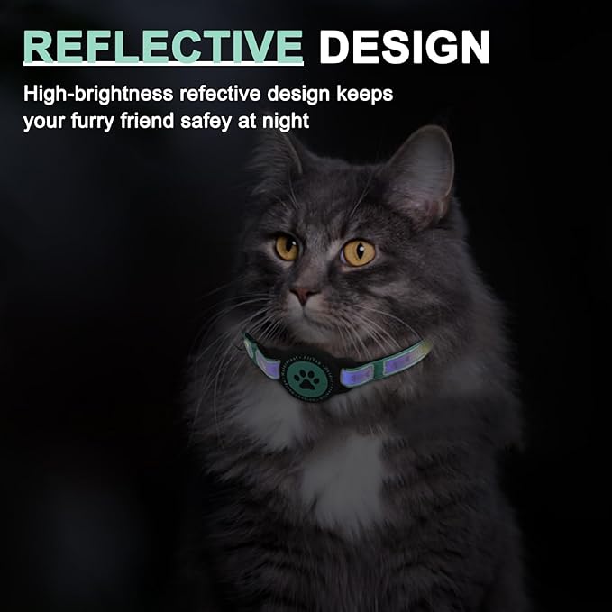 Airtag Cat Collar Breakaway, Reflective Cat Collar with AirTag Holder and Bell, Compatible with Apple Air Tag, Comfortable Padding, Adjustable, Durable (Turquoise, XS)