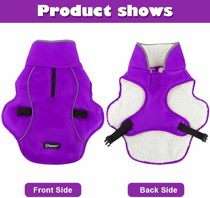 EMUST Dog Winter Coat, Thick Windproof Pet Jacket Winter, Pet Cold Weather Coats for Small/Medium/Large Dog, Purple, XXL