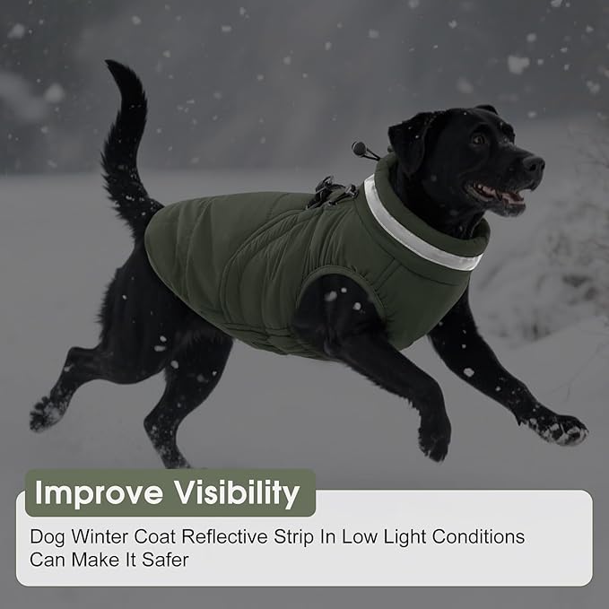SAWMONG Dog Coat, Warm Dog Winter Coat, Waterproof Fleece Jacket, Cold Weather Dogs Jacket (2XL,Green)