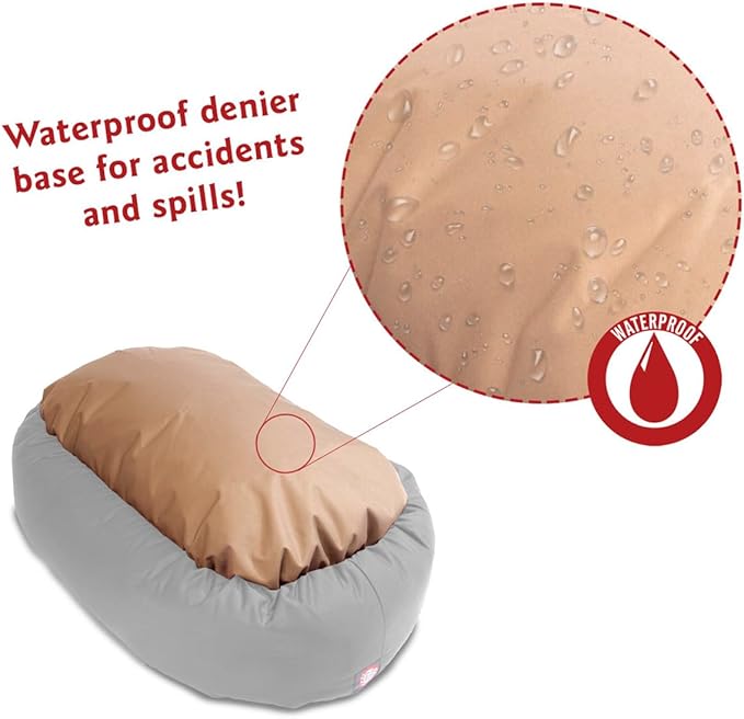 Majestic Pet 40 Inch Bagel Calming Dog Bed Washable – Cozy Soft Round Dog Bed with Spine Support for Dogs to Rest Their Head - Fluffy Donut Dog Bed 40x29x9 (Inch) - Round Pet Bed Large – Tan