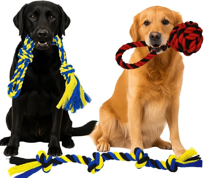 Dog Rope Toys Heavy Chew Toys for Medium & Large Breed Dogs – Durable Rope Toy Set for Teething, Chewing, and Interactive Play(Set of 3 Toys)