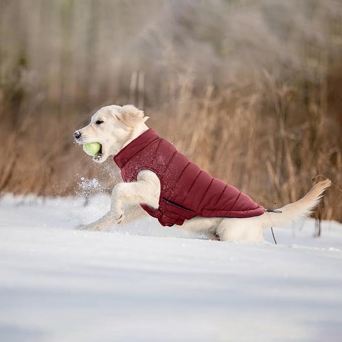 Lelepet Reversible Dog Coat Waterproof Dog Jacket Windproof Puffer Vest for Winter Warm Lightweight Coats for Small Dogs Adjustbale Hook & Loop Pet Apparel with Leash Hole, Shih Tzu, Wine Red, S