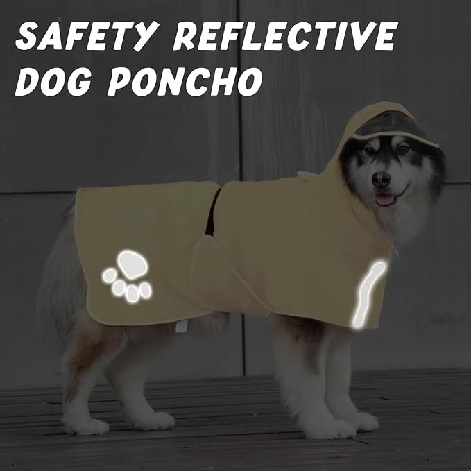 Dog Raincoat Hooded Slicker Poncho - Reflective Lightweight Pet Rain Jacket Coat,Dog Waterproof Raincoat with Adjustable Belly Strap for Small,Medium, Large Dogs