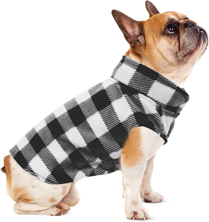 KAMA BRIDAL Spring Autumn Winter Coat Pullover Fleece Vest for Cats Small and Medium Dogs Thin Sweater Black & White Plaid (Black, XXXS)