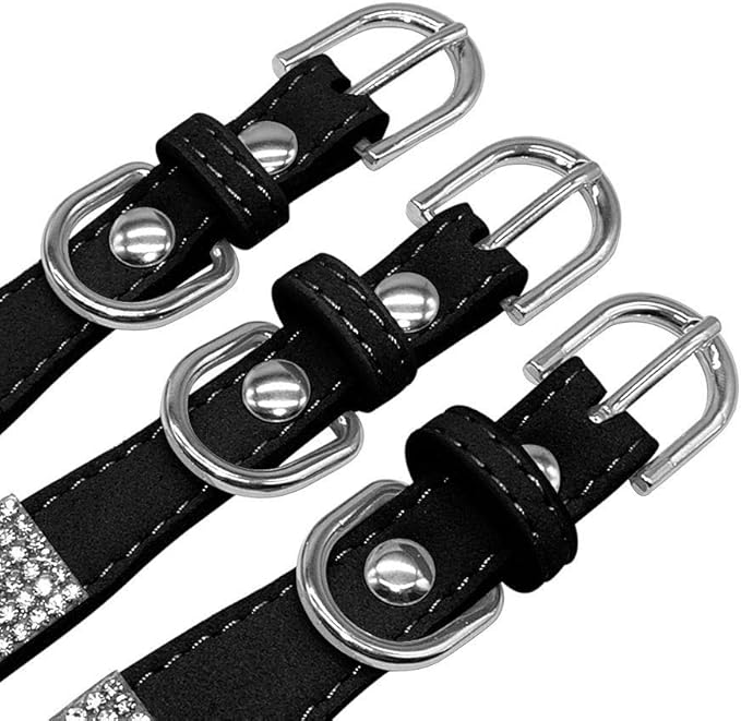 Serijoars Small Dog Collar with Rhinestone Crystal Diamond Colorful Bling Girl Puppy Cat Collars (M, Black6)