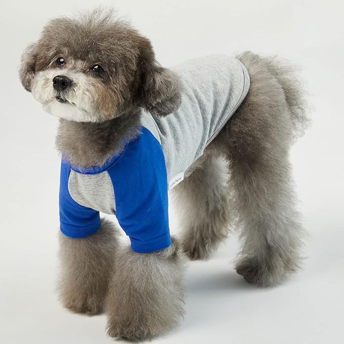 Dog Shirt for Small and Large Dogs Raglan Cotton T-Shirts Soft Breathable Dog Shirts pet Clothes Gray Series (X-Small, Gray/Blue)