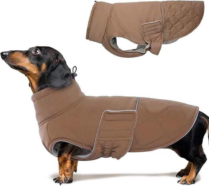BRKURLEG Dog Winter Coat, Warm Dog Jackets for Small and Medium Large Dogs, Reflective Adjustable Pet Cold Weather Coats, Waterproof Windproof Dogs Snow Jacket Clothes Warm Vest (S, Khaki)