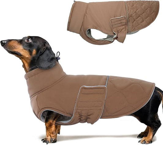 BRKURLEG Dog Winter Coat, Warm Dog Jackets for Small and Medium Large Dogs, Reflective Adjustable Pet Cold Weather Coats, Waterproof Windproof Dogs Snow Jacket Clothes Warm Vest (XS, Khaki)