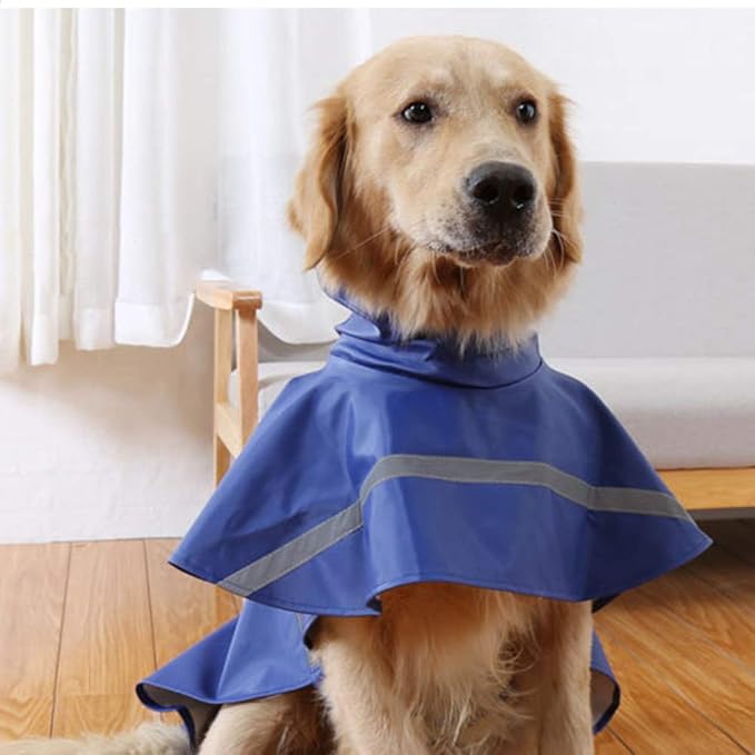 NACOCO Large Dog Raincoat Adjustable Pet Water Proof Clothes Lightweight Rain Jacket Poncho Hoodies with Strip Reflective (L, Blue)