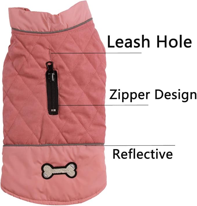 Reversible Dog Coats for Small Dogs Waterproof Warm Puppy Jacket for Cold Winter,Pink XS