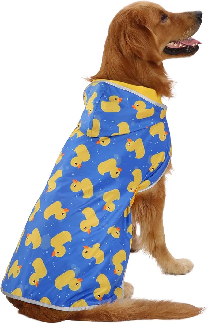 HDE Reversible Dog Raincoat Hooded Slicker Poncho Rain Coat Jacket for Small Medium Large Dogs Ducks/Yellow - 3XL