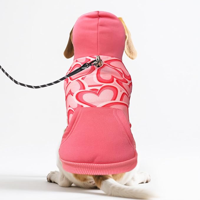 PUPTECK Fall Winter Dog Hoodie Pet Sweatshirt Soft Warm Clothes Fleece Lined with Hat for Small Medium Large Dogs, Pocket Design, Pink XL