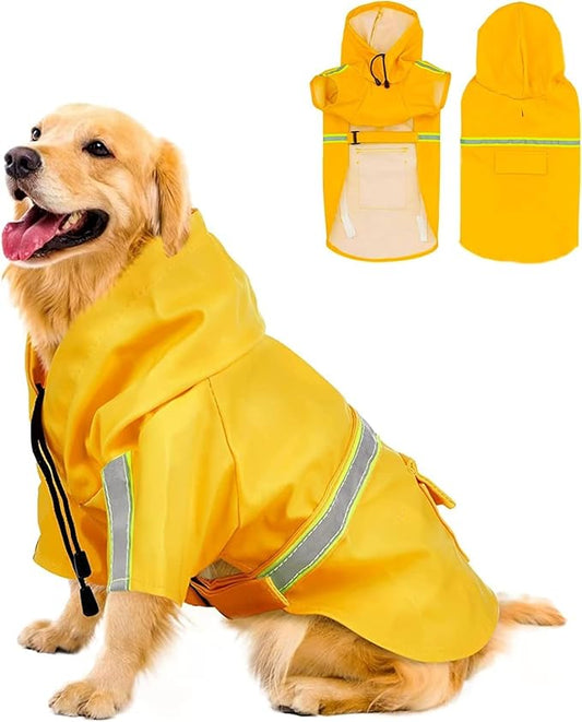 Reflective Strip Dog Raincoat, Ultra - Light Breathable Waterproof Rain Jacket with Hood, Adjustable Sizes for Small/Medium/Large Dogs, (3XL)