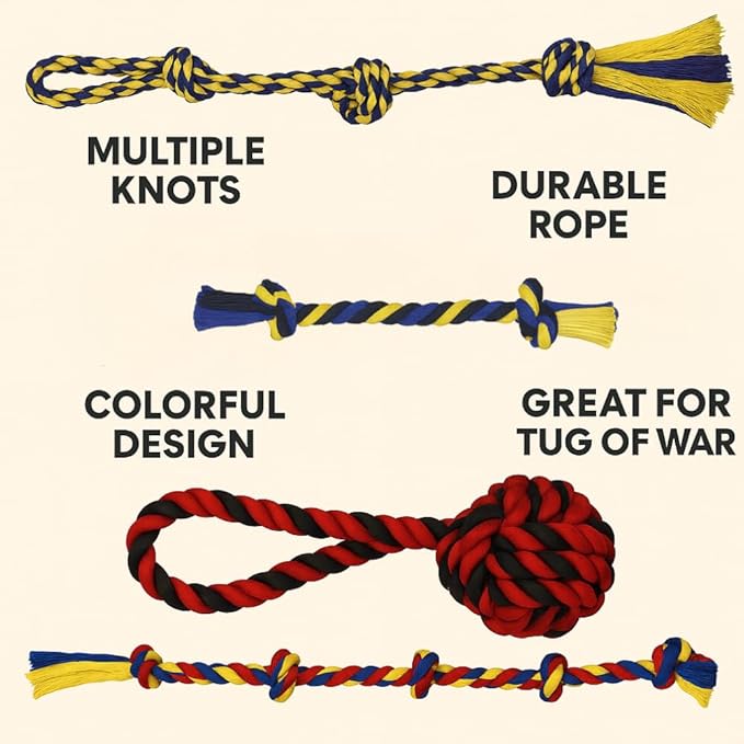Dog Rope Toys Heavy Chew Toys for Medium & Large Breed Dogs – Durable Rope Toy Set for Teething, Chewing, and Interactive Play(Set of 4 Toys)