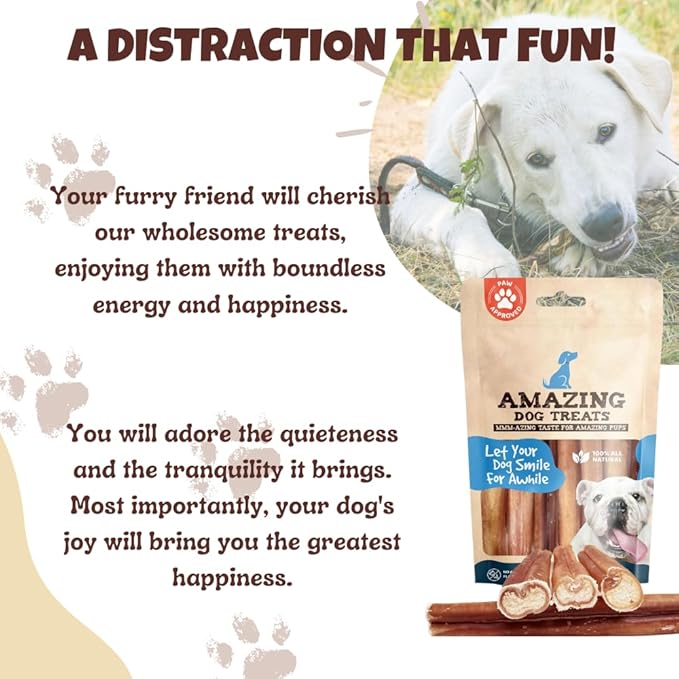 Amazing Dog Treats Bully Stick for Dogs (Extra Thick/Jumbo 6 Inch - 6 Count) - Long Lasting, Safe Chews
