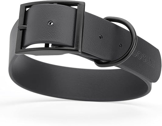 Dogline Biothane Waterproof Dog Collar Strong Coated Nylon Webbing with Black Hardware Odor- Proof for Easy Care Easy to Clean High Performance Fits Small Medium or Large Dogs, Black