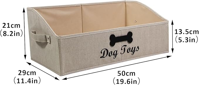 Large Dog Toy Basket Collapsible Dog Toy Box Fabric Trapezoid Dog Toy Bin Storage for organizing pet Toys/Blankets/leashes/Rope Toys/Clothing-Can be Personalized-KhakiStripe