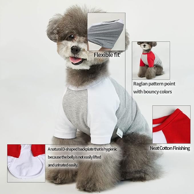 Dog Shirt for Small and Large Dogs Raglan Cotton T-Shirts Soft Breathable Dog Shirts pet Clothes Gray Series (Large, Gray/Blue)