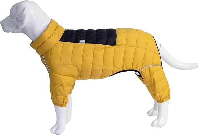 Lovelonglong Dog Coat Dog Warm Jacket, 4 Legs Covered Waterproof Windproof Reflective Warm Dog Vest, Zippered Adjustable Outdoor Dog Snow Jacket for Small Medium Large Dogs Yellow XXL