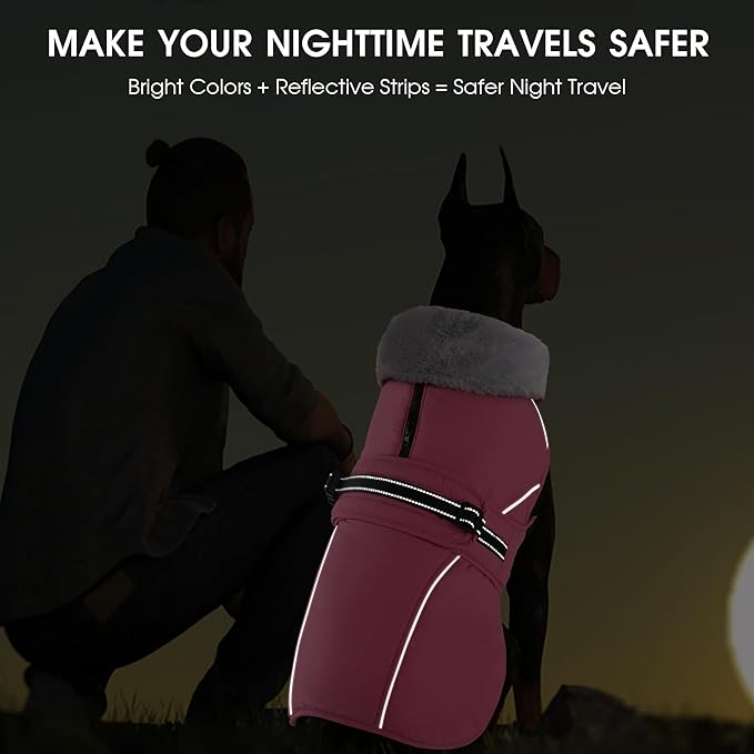 PETDSH Dog Coat Small, Windproof Dog Jacket with Warm Fleece Lining, Thickened Collar Dogs Winter Coat, Adjustable Reflective Pet Coats for Cold Weather (Pink, Small)