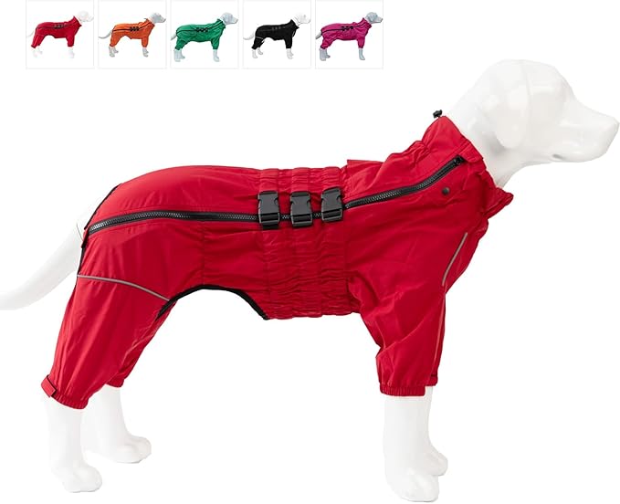 Dogs Waterproof Jacket, Lightweight Waterproof Jacket Reflective Safety Dog Raincoat Windproof Snow-Proof Dog Vest for Small Medium Large Dogs Red XL