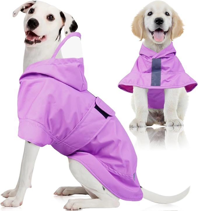 Kuoser Dog Raincoat, Waterproof Dog Rain Jacket with Clear Hooded Double Layer, Lightweight Reflective Dogs Rain Coat with Adjustable Belly Strap, Rain Coats for Small Dogs Outdoor Wear, Pink S