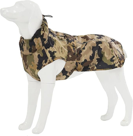 Waterproof Dog Raincoat with Reflective Strip, Adjustable Breathable Rain Coat Jacket with Leash Hole for Dogs (Camo, X-Large)