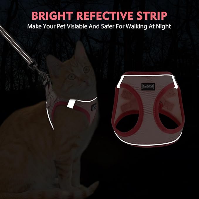 Cat Harness and Leash Set, Soft and Breathable Vest with Reflective Strip, Escape Proof Kitten Harness, Easy to Wear for Cats Walking and Traveling (Black, XXS)
