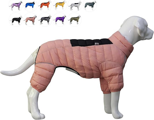 Dog Coat Warm Jacket, 4 Legs Covered Waterproof Windproof Reflective Vest, Zippered Adjustable Outdoor Snow Jacket for Small Medium Large Dogs, Lotus Pink XXXXL
