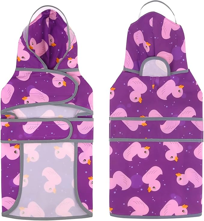 HDE Dog Raincoat with Clear Hood Rain Jacket Poncho for Small Medium Large Dogs Ducks Purple - M