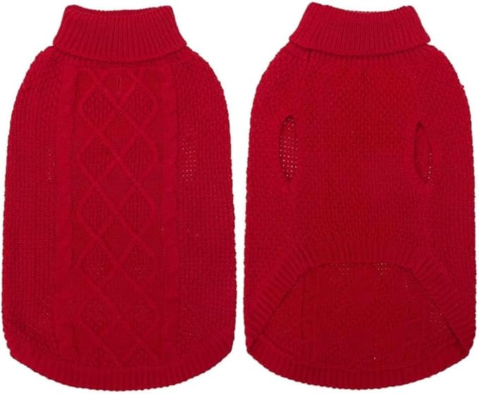 Mihachi Turtleneck Dog Sweater - Winter Coat Apparel Classic Cable Knit Clothes with Leash Hole for Cold Weather, Ideal Gift for Pet in New Year Red X-Large