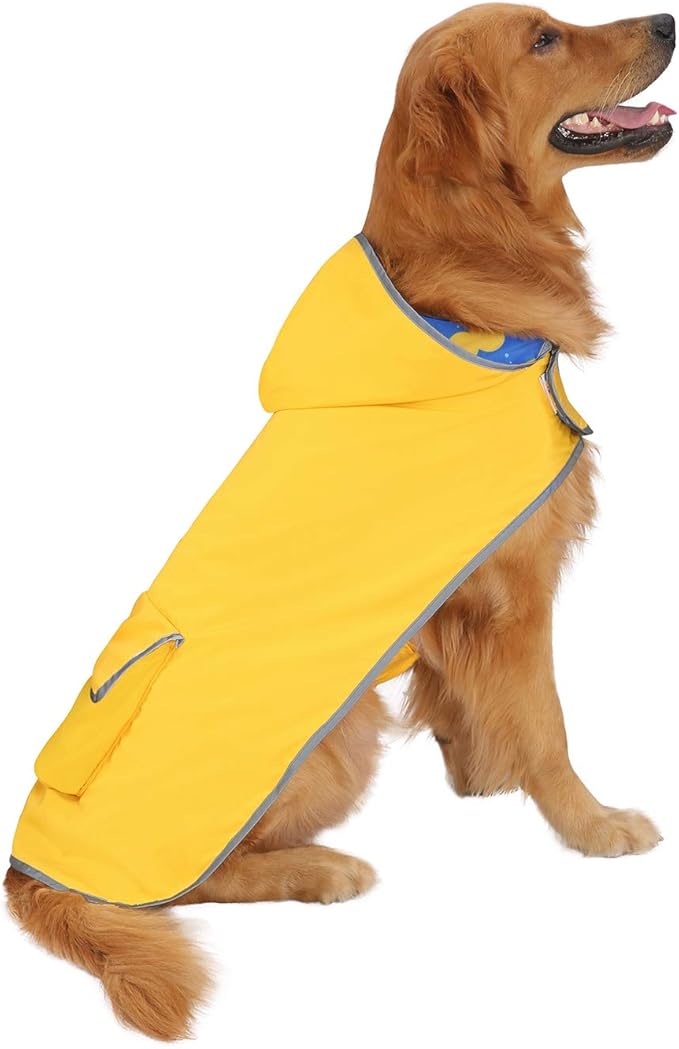 HDE Reversible Dog Raincoat Hooded Slicker Poncho Rain Coat Jacket for Small Medium Large Dogs Ducks Yellow - XL