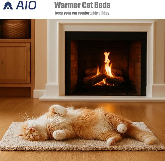 heated cat bed Self Warming Cat Bed Self Heating Cat Dog Mat Advanced Extra Warm Thermal Pet Pad for Indoor Outdoor Pets with Removable Cover Non-Slip Bottom Washable Non Electric Brown19.7*27.5inch
