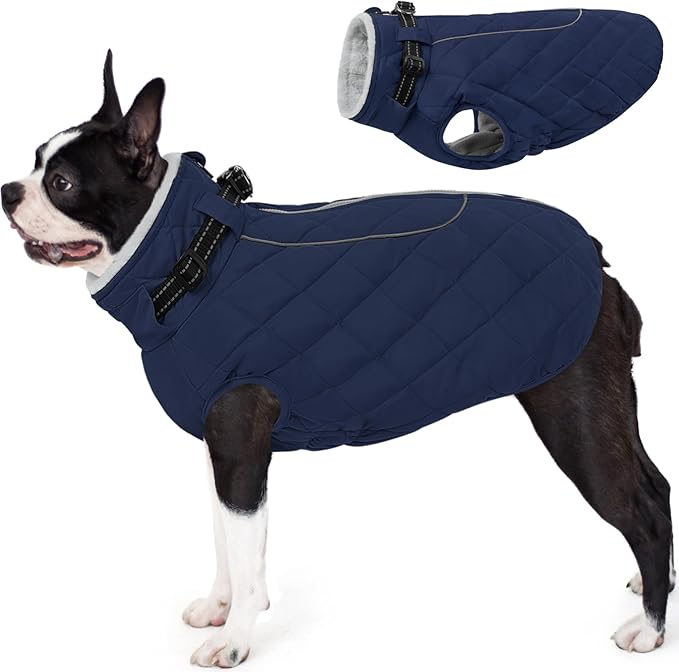 AOFITEE Coat for Medium Dogs, Turtleneck Warm Dog Winter Jacket with Back Zipper, Medium Pet Snowsuit with Reflective Trims, Dog Puffer Jacket for JackRussell, Boston Terrier, French Bulldog